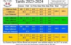 Tarifs 2023-24